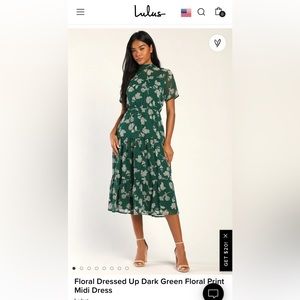 Lulus Floral Dressed Up Dark Green Floral Print Midi Dress